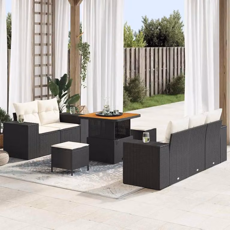 Maison Exclusive - Set divano da giardino 8 pezzi in polyrattan nero
