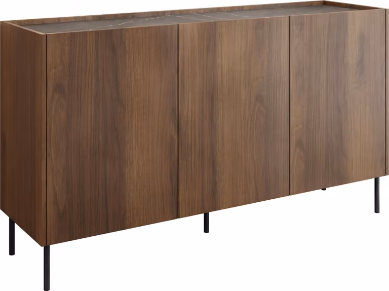MIRJAN24 Comodà Tewos K144, salotto di classe, comodà con tre ante a battente (colore: noce Warmia / noce Warmia + marmo nero)
