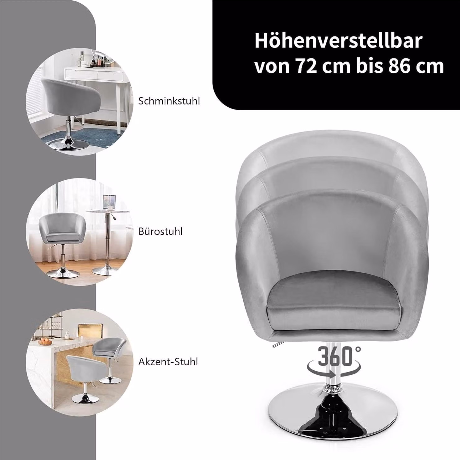 Poltrona girevole con altezza seduta regolabile e rivestimento in velluto morbido – Rotazione a 360° – Portata massima: 120 kg