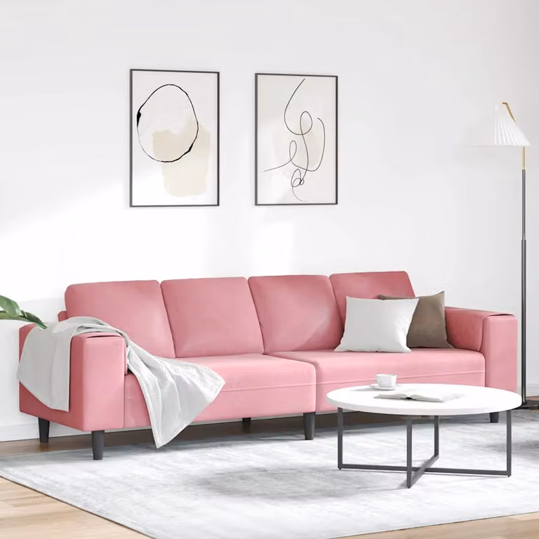 Divano moderno per soggiorno vidaXL in tessuto rosa con cuscini, L: 250 cm, P: 77 cm, H: 76 cm