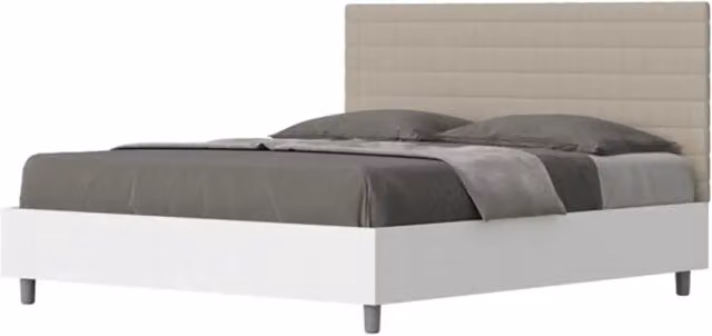 Letto matrimoniale contenitore doppia alzata 160x200 bianco frassino testata similpelle tortora Burmy
