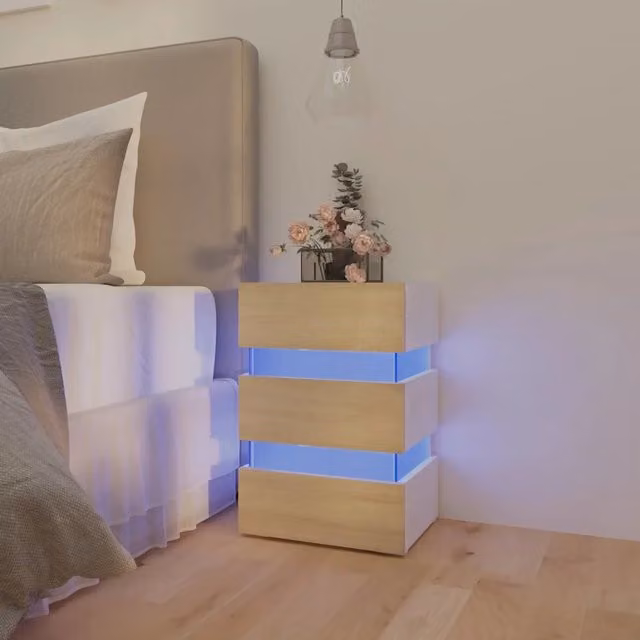 Comodino moderno con luci LED vidaXL in legno bianco e beige L 45 cm, P 35 cm, H 67 cm – 1