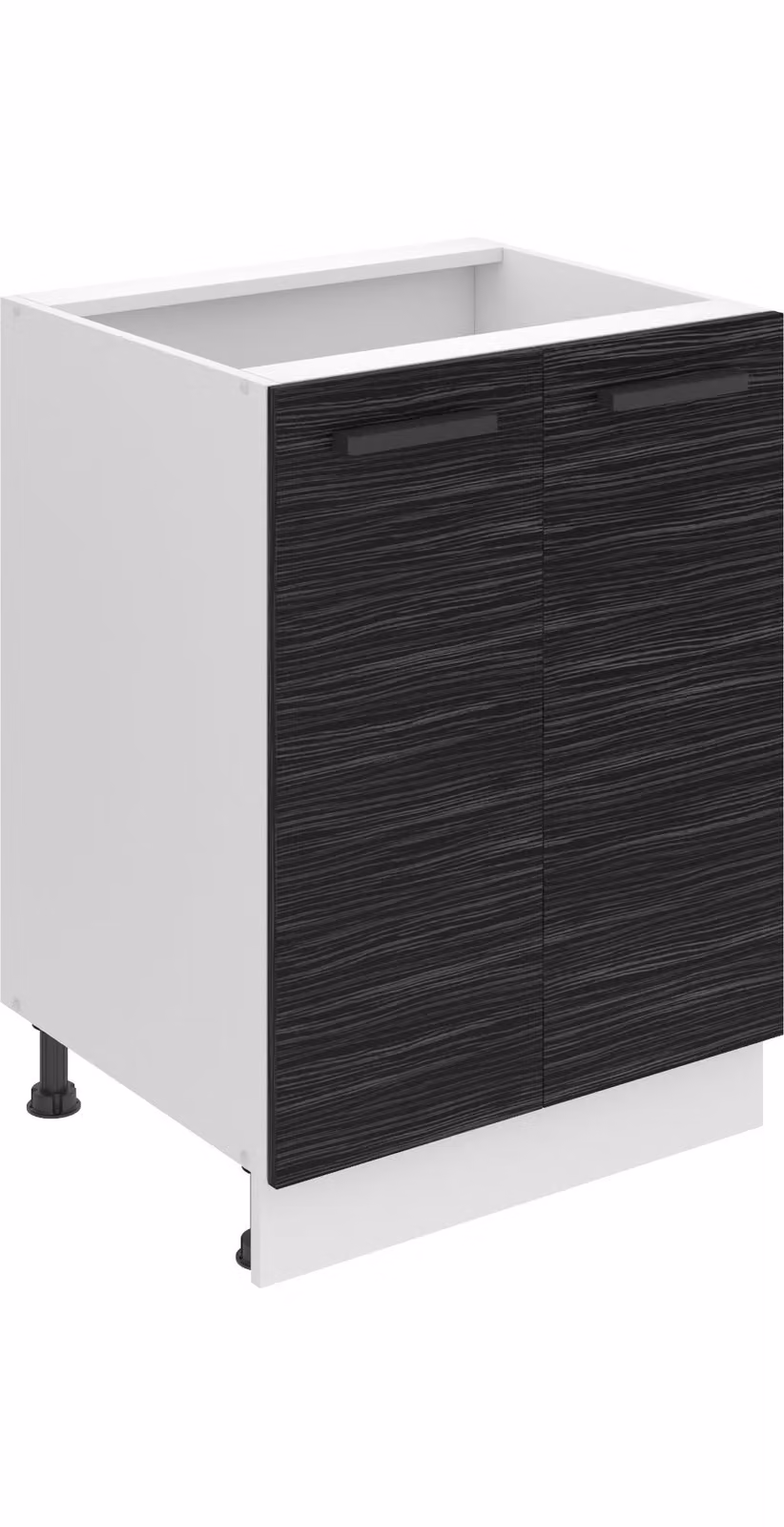 Base da cucina Belini, base da cucina larga 60 cm. SD2 Base per cucina senza piano di lavoro. Mobile da cucina a 2 ante, ebano reale