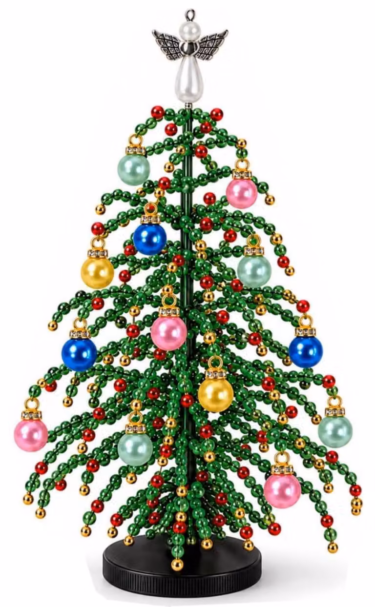 Set di decorazioni natalizie a forma di albero, con perline, da assemblare, altezza 15 cm, multicolore, per decorare la tavola
