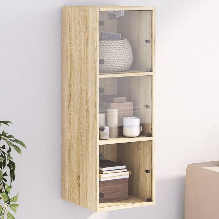 Mobile a muro vidaXL con ante in vetro, Rovere Sonoma, L 35 cm x P 37 cm x H 100 cm