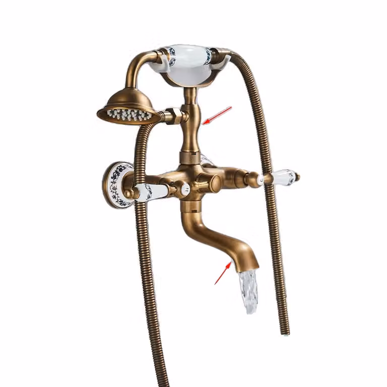 Rubinetto in ottone antico, design a doppia maniglia, stile contemporaneo, ottone antico A