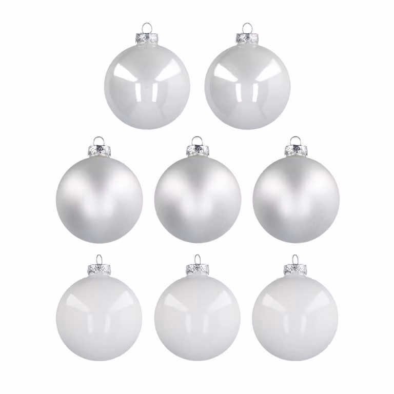 Set di 8 palline di Natale Vestiamo Casa in vetro soffiato bianche e argento, diametro: 8 cm