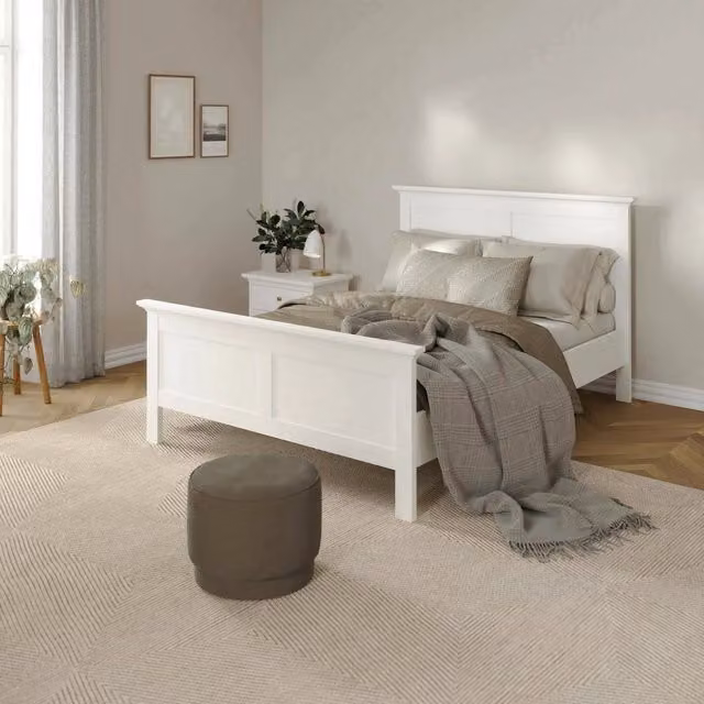 Letto piazza e mezza Phanfone DMORA bianco, struttura porta materasso moderna in legno, L/P/H: 200,8 x 158,1 x 110 cm