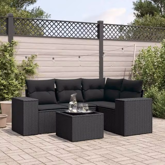 Set Divani da Giardino 5 pz con Cuscini in Polyrattan Nero 3254852