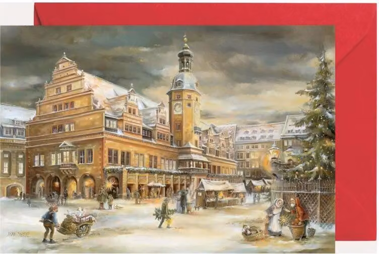 Mini calendario dell'Avvento del municipio di Lipsia in formato biglietto di auguri, 11,5x17 cm
