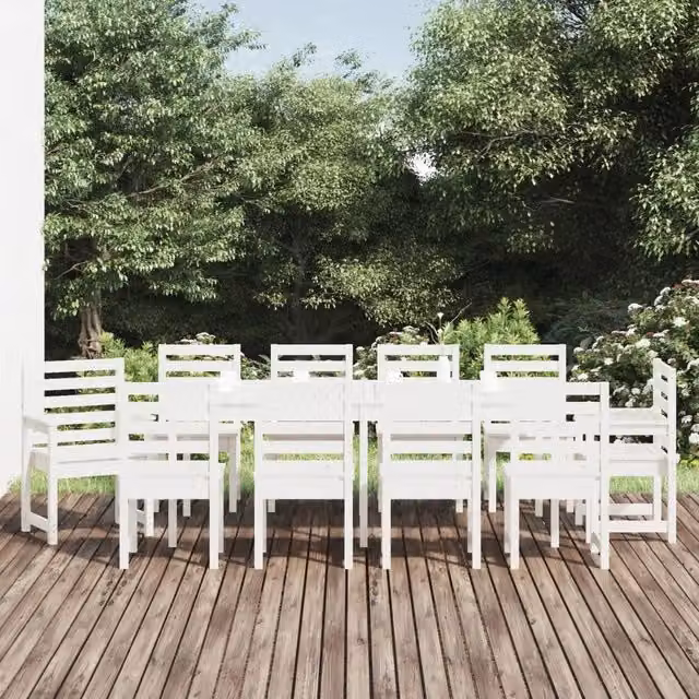 Set da pranzo per giardino vidaXL in legno di pino bianco 11 pezzi – 1