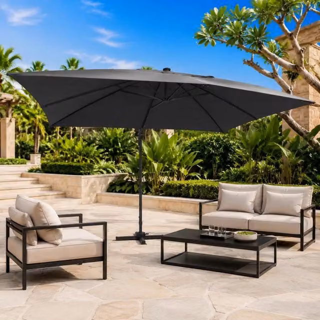 Parasol With LED Lighting, Aluminum Mast, 400x300 Cm, Anthracite