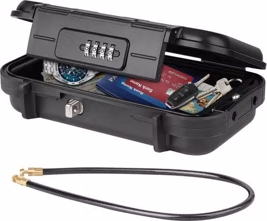 Ibenzoa® Cassaforte da viaggio portatile in ABS con rivestimento in EVA, serratura numerica a 4 cifre e cavo in acciaio rimovibile – 23×14×6 cm, ideale per smartphone, gioielli e denaro