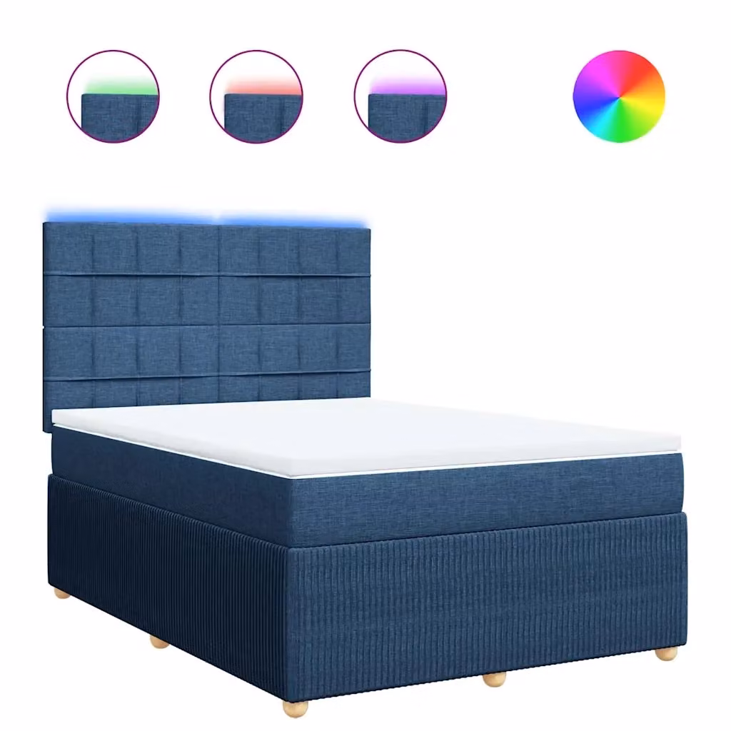 Letto Ibrido vidaXL con Materasso Blu e Bianco, Struttura in Legno di Pino e Tessuto, con Illuminazione Sotto il Letto e Porta di Ricarica USB, L/P/H: 140 x 190 x 150,5 cm – 2