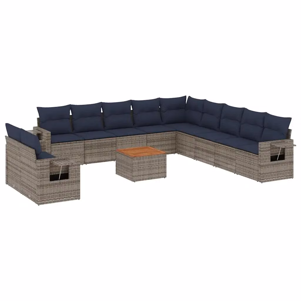 Set di divani da giardino a L con vidaXL, composto da 12 pezzi in polyrattan grigio e blu con cuscini inclusi e tavolino da caffè – 2