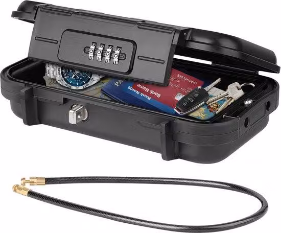Ibenzoa® Cassaforte da viaggio portatile in ABS con rivestimento in EVA, serratura numerica a 4 cifre e cavo in acciaio rimovibile – 23×14×6 cm, ideale per smartphone, gioielli e denaro