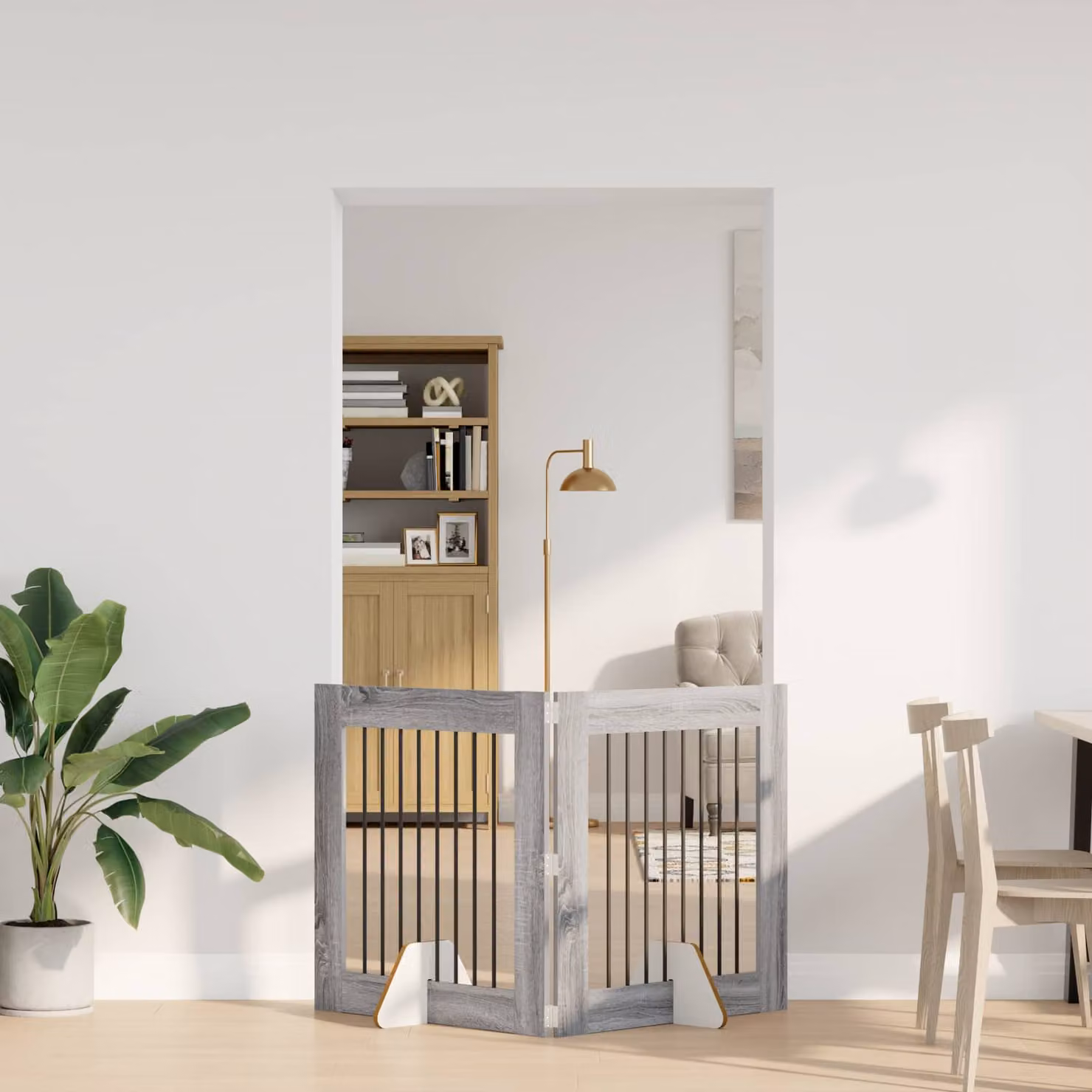 Cancello per cani pieghevole vidaXL con 2 supporti, colore grigio, stile minimalista