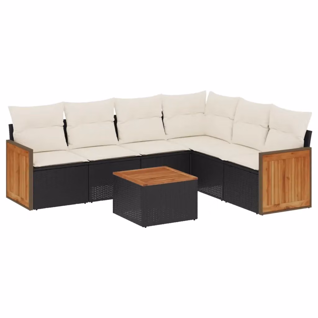 Set Divani da Giardino a L vidaXL in Polyrattan Nero con 7 Cuscini e Tavolino da Esterno – 2