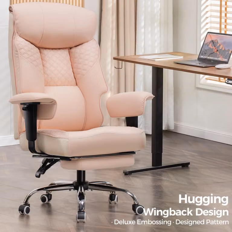 Sedia da gaming CH810 - Sedia da ufficio ergonomica - Portata fino a 180 kg - Cuscino di seduta 3D - Poggiapiedi regolabile - Regolabile in altezza - Rivestimento in pelle - Girevole con rotelle - Rosa