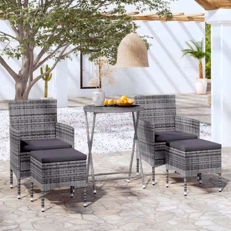 Set Bistrot da Giardino vidaXL in Polyrattan e Vetro Temperato Grigio, 5 Pezzi