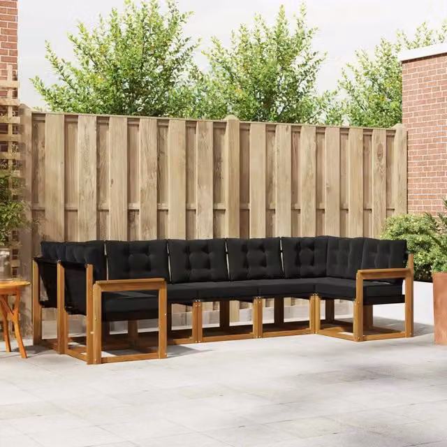 Set di divani da esterno 7 pz Naturale e Nero 3369019