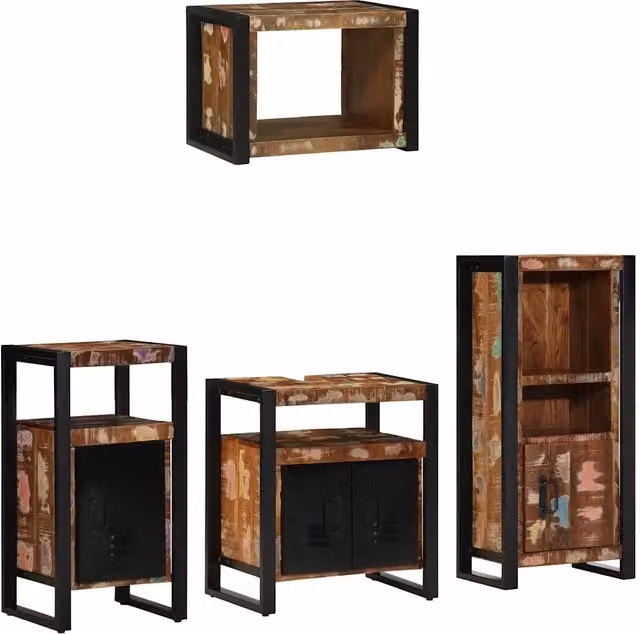 Set di mobili per il bagno 4 pz Multicolore e nero 3305663