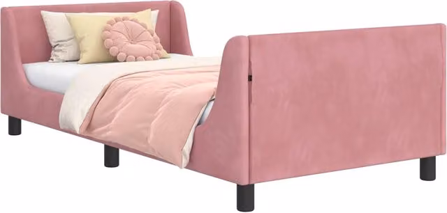 Letto infantile con testata in velluto rosa per bambini L 90 x P 200 cm – 1