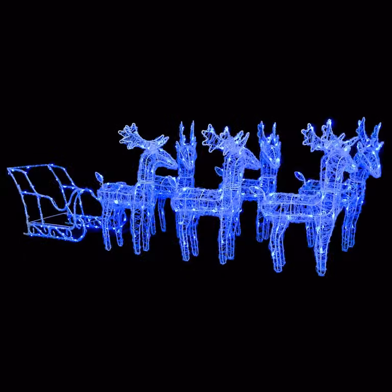 Decorazione Natalizia vidaXL con Renne e Slitta, 320 LED, Colore Blu e Bianco