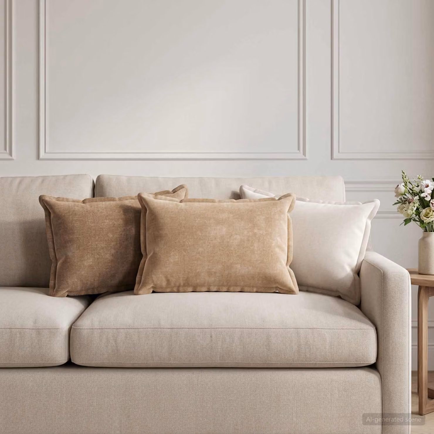 Set di 6 federe vidaXL HOUTEN in tessuto chenille beige, L 60 cm x P 40 cm