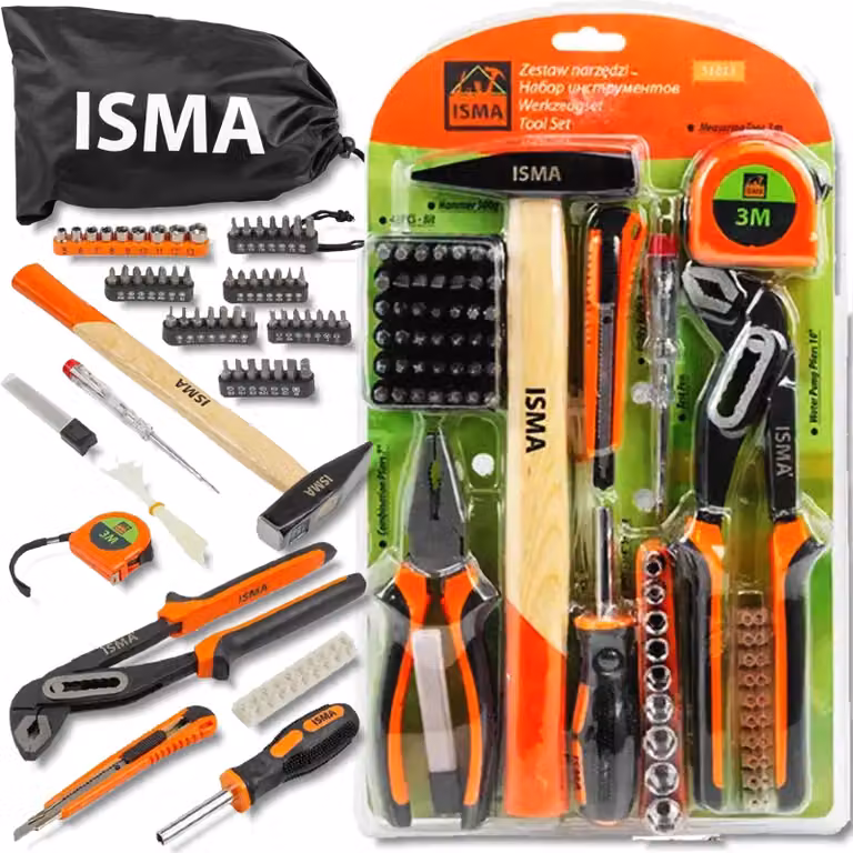ISMA, set di attrezzi completo, 101 pezzi, contenente chiavi, cacciaviti, punte e una custodia