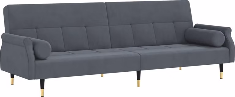 Divano Letto con Cuscini Grigio Scuro in Velluto