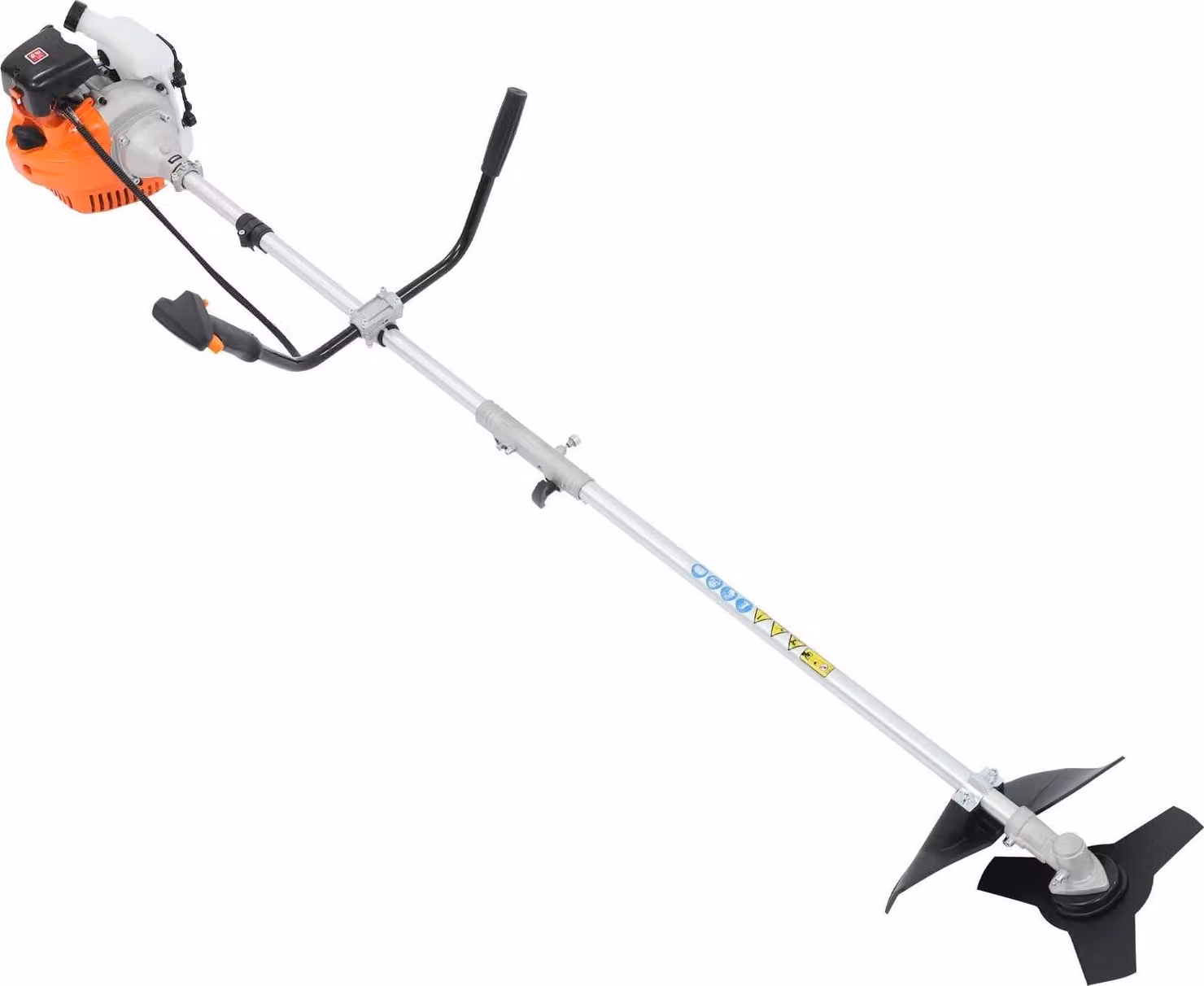 Decespugliatore a benzina e tagliaerba - Attrezzo multifunzione da 42,7 cm³ - 1,25 kW, 6500 giri/min - Avviamento a cordicella - 3 testine di taglio - Benzina 90+ ottani - Arancione/Nero