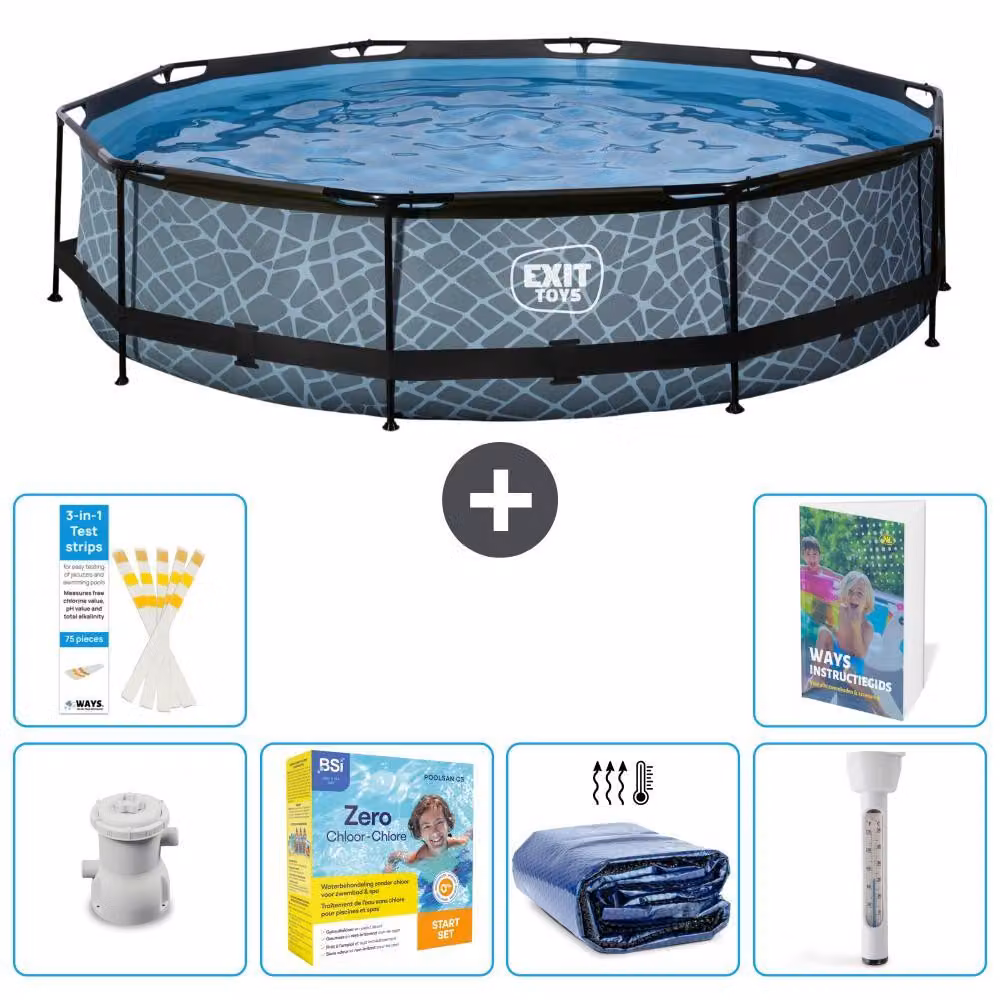 Piscina fuori terra - Design effetto pietra - 360x76 cm - 5 pezzi - Modello S184