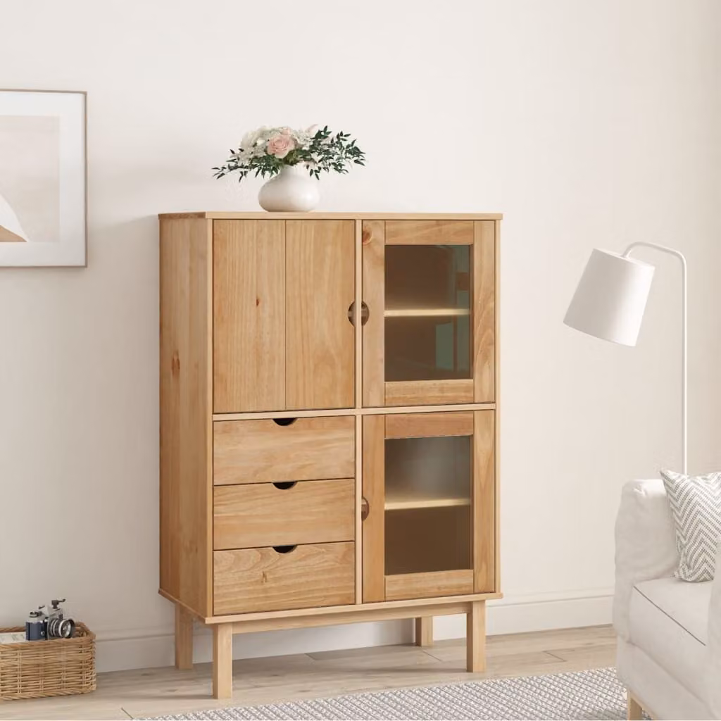 Credenza OTTA vidaXL in legno massello di pino marrone stile rustico L 85 cm, P 43 cm, H 125 cm
