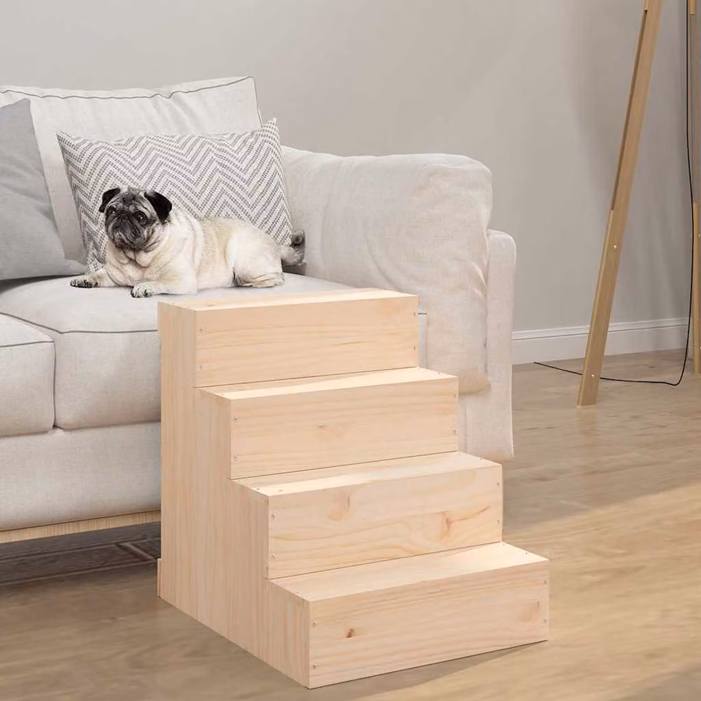 vidaXL Scala per Animali in Legno di Pino Naturale L: 40 cm, P: 49 cm, H: 47 cm