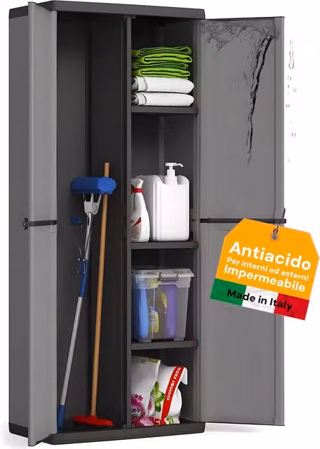 Armadio da esterno Mongardi grigio con 2 ante e ripiani interni, L: 68 cm, P: 40 cm, H: 168 cm