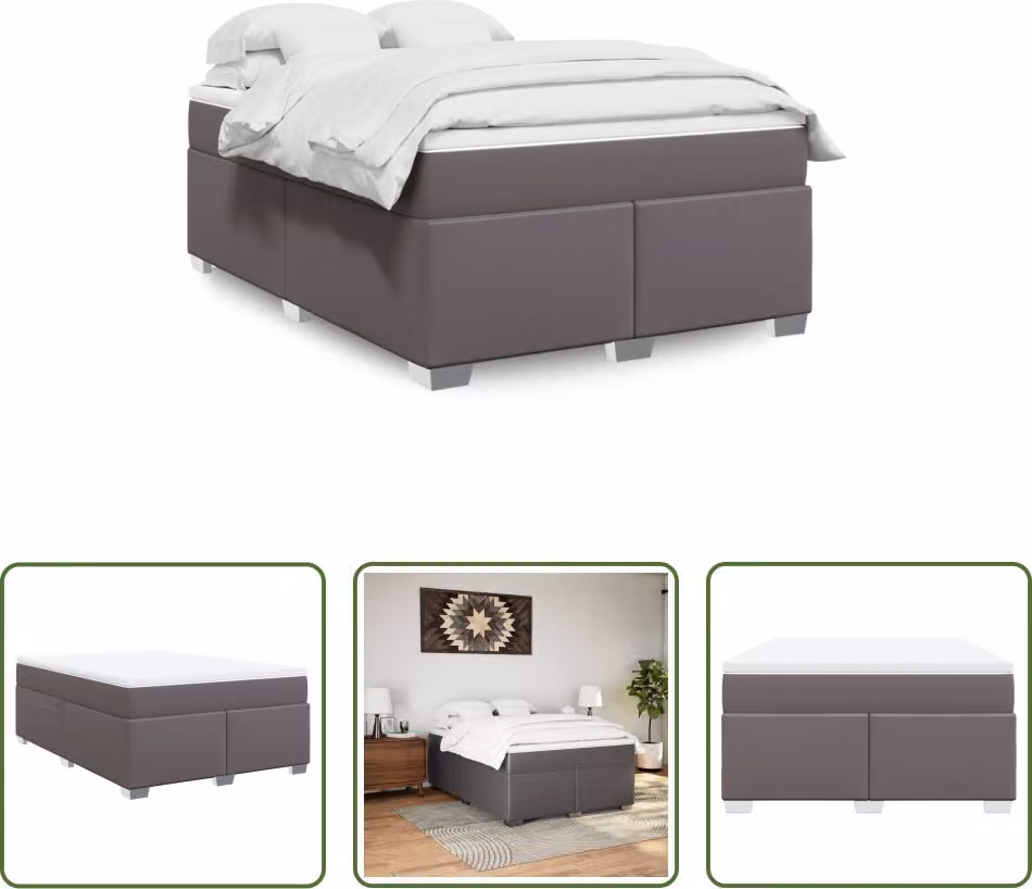 The Living Store Letto a molle con materasso grigio 140x200 cm in Pelle finta
