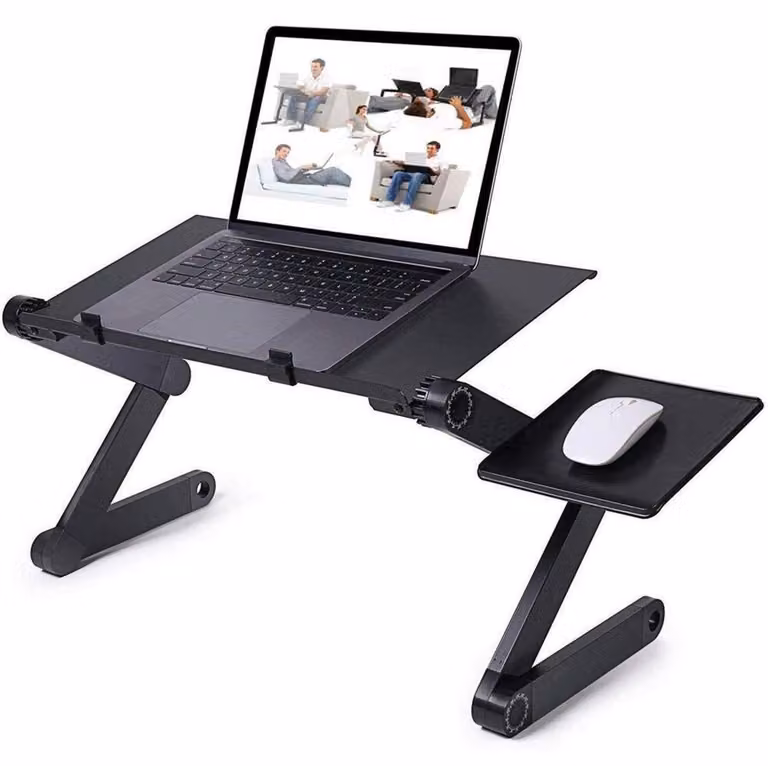 Tavolo per laptop, tavolo per notebook, regolabile in altezza, con cassetto, ventilato, inclinabile, pieghevole, supporto per laptop, tavolino da letto, divano, poltrona, colore nero