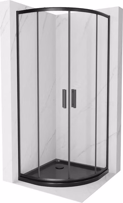 Mexen Rio cabina doccia semicircolare 90 x 90 cm, trasparente, nera + piatto doccia Flat, nero - 863-090-090-70-00-4170B