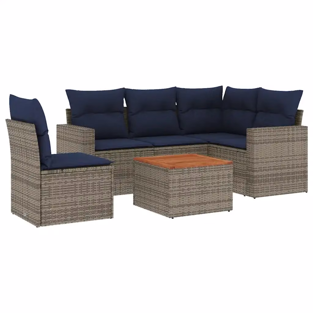 Set di divani da giardino vidaXL in polyrattan grigio con cuscini, tavolino e sedute a L per esterno – 2