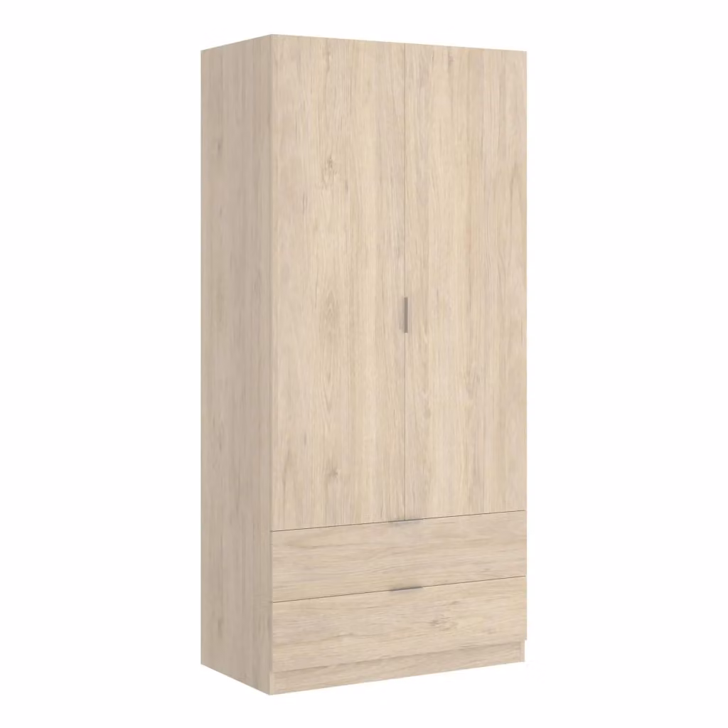 Guardaroba Anya DMORA per camera da letto, armadio moderno con 2 ante battenti, 2 cassetti interni e appendiabiti, L: 81 cm, P: 52 cm, H: 184 cm, Rovere – 2