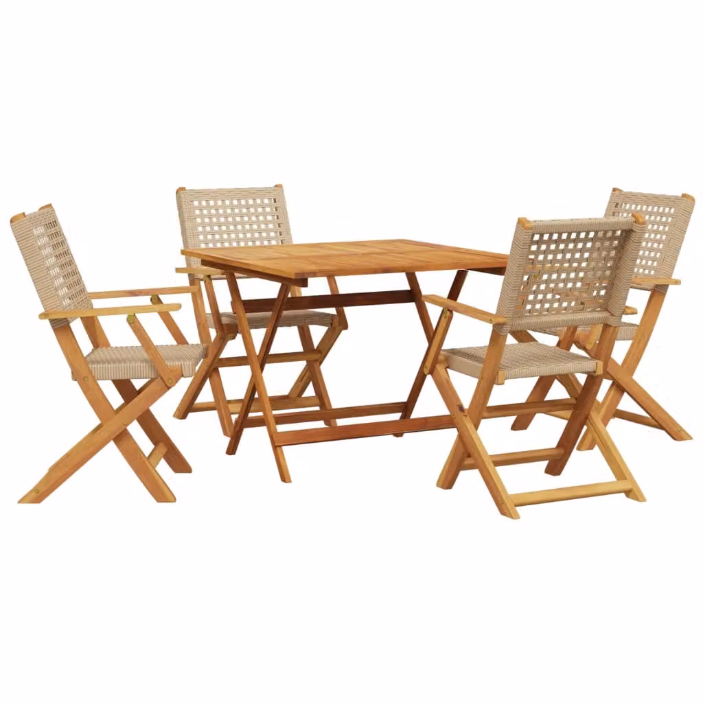 Set Pranzo da Giardino 5 pz Beige Polyrattan e Legno Massello