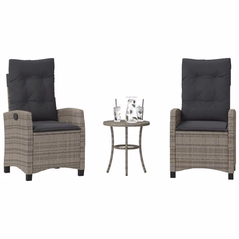 Set da Bistrò vidaXL in Polyrattan Grigio con 3 Pezzi e Cuscini per Giardino e Balcone