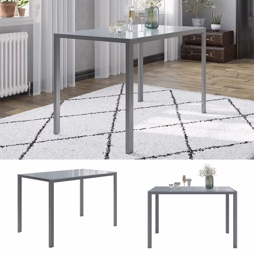 Tavolo da pranzo rettangolare moderno Vicco Grand Grigio con piano in vetro opaco L: 120 cm, P: 70 cm, H: 75 cm – 2