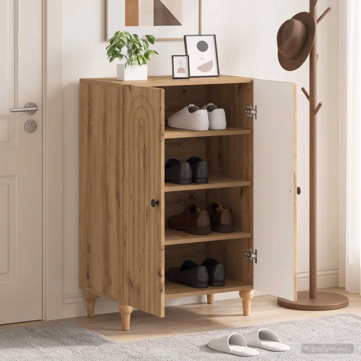 Scarpiera mobile vidaXL ALKMAAR moderna in legno e metallo, marrone e nero, L: 59,5 cm, P: 39,5 cm, H: 90 cm