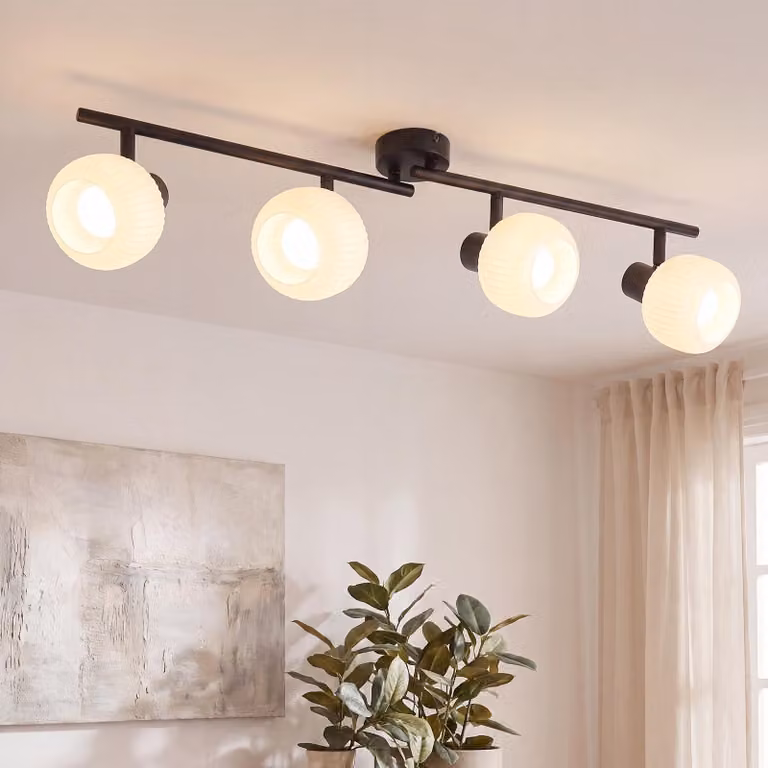 ZMH faretto da soffitto 4 fiamme plafoniera soggiorno lampada da soffitto nero faretto interno vintage vetro soffitto spot E14 moderno 350° girevole spot per camera da letto corridoio (senza lampadine)