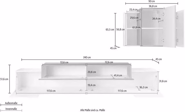 Parete attrezzata porta TV moderna pensile sospeso antracite legno Stady AP