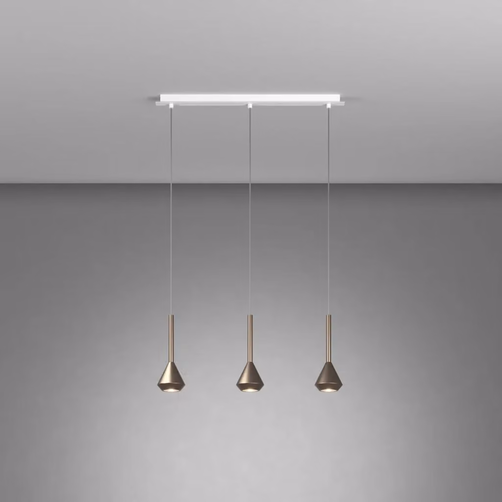 Lampadario Moderno Sospeso Aygo Rettangolare in Metallo Bianco e Bronzo con 3 Luci GU10 – 2