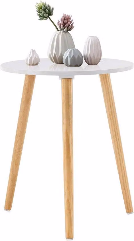 Tavolino rotondo - versatile e robusto - 1 pezzo - bianco/naturale - legno - Ø 42 x 52 cm