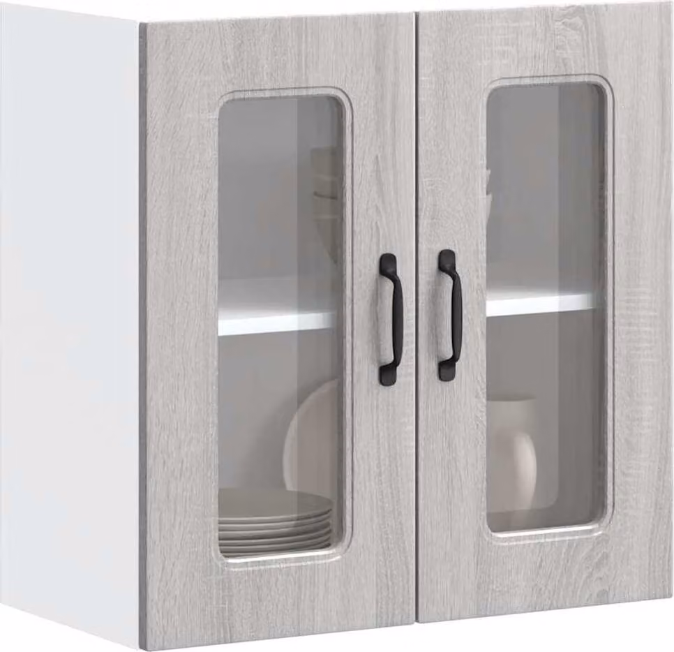 Pensile da Cucina con Porta in Vetro Kalmar Grigio Sonoma